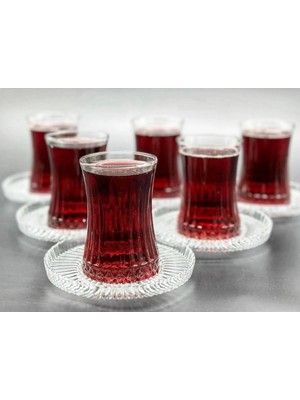 Yzhome 6 Kişilik 12 Parça Elysia Cam Çay Bardağı ve İthal Cam Çay Tabağı Seti Takımı Çay Tabak
