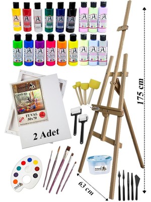 Artlantis Akrilik Boya Resim Seti Südor Monalisa 18 Renk 70 ml Akrilik Boya 2 Tuval 50X70 Fırça Spatula Şövale