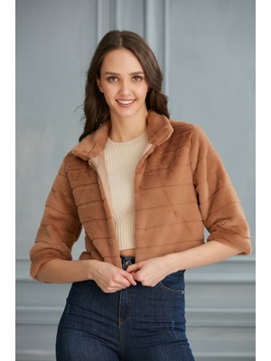 My Style Kadın Camel Truvakar Kol Önü Kapamasız Peluş Bolero