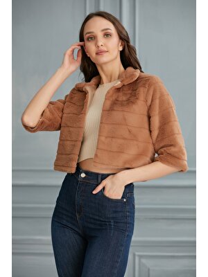 My Style Kadın Camel Truvakar Kol Önü Kapamasız Peluş Bolero