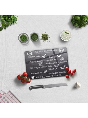 Decorita Mutfak Kuralları - Kara Tahta Görünümlü | Cam Kesme Tahtası - Cam Kesme Tablası |