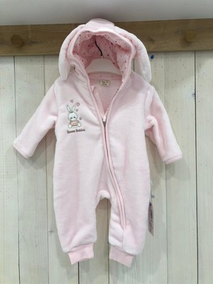 Mother Wings Tavşan Kulaklı Kapüşonlu Yumuşak Soft Kumaş Önden Fermuarlı Prenses Tavşan Desenli Kız Bebek Tulum Kozmonot