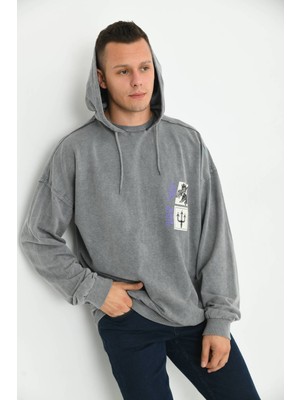 Moviment Antrasit Erkek Kapüşonlu Ocean Baskı Detay Sweatshirt