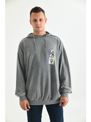 Moviment Antrasit Erkek Kapüşonlu Ocean Baskı Detay Sweatshirt