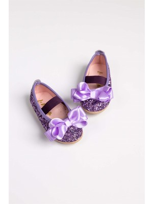 Le Mabelle Lila  Fiyonklu Simli Kız Çocuk Ayakkabı