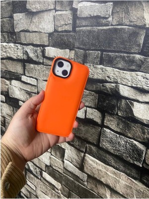 Bilişim Aksesuar iPhone 14 Puffer Şişme Kılıf Iç Kısmı Kadifeli Kapak Turuncu