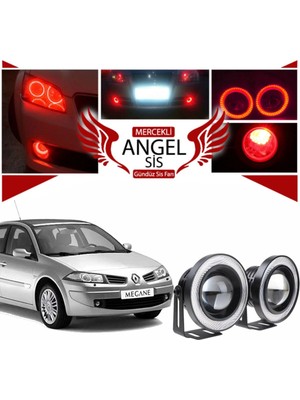 STS Oto Aksesuar Renault Megane 2 Uyumlu, Universal Mercekli LED Angel Sis Farı, 76MM Kırmızı Renk