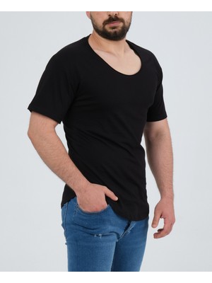 The One Erkek Beyaz Geniş Yaka %100 Pamuk Over Size T-Shirt