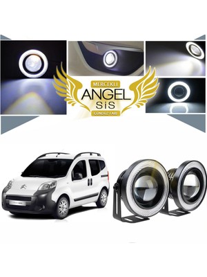STS Oto Aksesuar Citroën Nemo Uyumlu, Universal Mercekli LED Angel Sis Farı, 76MM Beyaz Renk