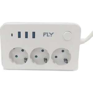 FLY-3406-01 Termal Akım Korumalı 3'lü Priz 3 USB 2m 2.1A Uzatma Kablosu