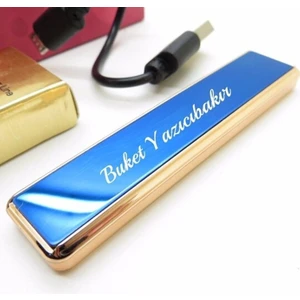 NRD Life Hediyelik Kişiye Özel İsim Baskılı Çakmak Şarjlı Usb'li Dokunmatik Mavi Elektronik Çakmak