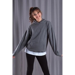 giyadda Unisex Antrasit Koyu Gri Oversize İçi Puflu Kapüşonlu Bol Kalıp Sweatshirt Hoodie