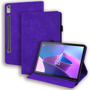Xfashion Lenovo Pad Pro 2022 / Tab Için P11 Pro Gen 2 Baskılı Çiçek Deseni Tablet Kılıf Pu Deri Deri Stand Kartı Kapak Elastik Bant ve Pen Döngüsü (Yurt Dışından)