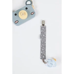 Gri Yıldızlı Bebek Emzik Askısı - Emzik Zinciri - Emzik Tutacağı - Baby Gift