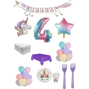 Rönesans Parti Unicorn Temalı Doğum Günü Parti Seti 4 Yaş