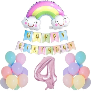Best Parti 4 Yaş Gülen Gökkuşağı Pembe Rakam Folyo Balon Set