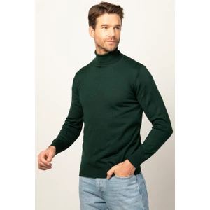 Slim Fit Dar Kesim Tam Boğazlı Yaka Düz Yün Erkek Kazak