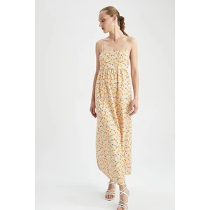 A Kesim Kare Yaka Floral Askılı Poplin Maxi Dokuma Elbise X6654AZ22SM