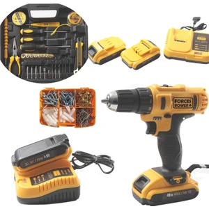Forces Power Pro 48 W 5 Ah Metal Piston Çift Akülü Şarjlı Matkap 35 Parça Prof Set