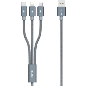 TCN31 3in1 Lightning, Type-C, Micro Çıkışlı Örgülü Hızlı Data ve Şarj Kablosu (Tecno Türkiye Garantili)