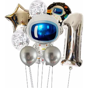 Parti Station Uzay Galaksi Astronot Kozmik Balon Set Yıldız Balon Folyo Set Konsept Doğum Günü Set Yaş Balon Set