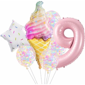 Parti Station Dondurma Balon Set Yıldız Balon Folyo Set Konsept Doğum Günü Set Yaş Balon Set