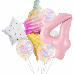 Parti Station Dondurma Balon Set Yıldız Balon Folyo Set Konsept Doğum Günü Set Yaş Balon Set