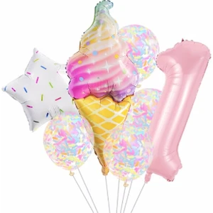 Parti Station Dondurma Balon Set Yıldız Balon Folyo Set Konsept Doğum Günü Set Yaş Balon Set