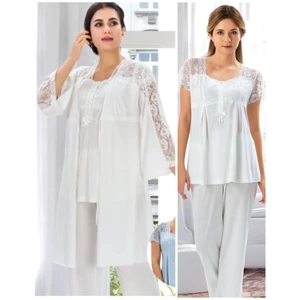 3008 Ecru Hamile Lohusa 3 Lü Pijama Sabahlık Takımı