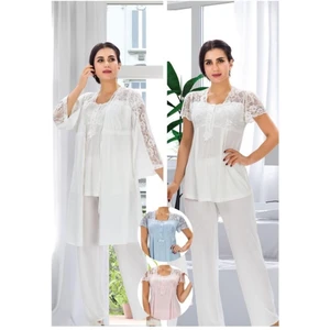 3008 Ecru Hamile Lohusa 3 Lü Pijama Sabahlık Takımı