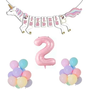 Bal10 Dünyası Unicorn Doğum Günü Seti Rakam Folyo 2 Yaş