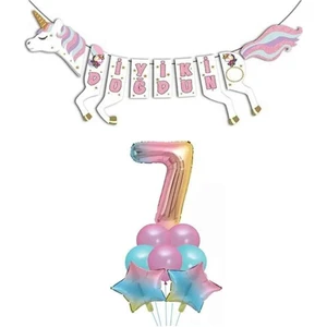 Bal10 Dünyası Unicorn Doğum Günü Seti Rakam Folyo Gökkuşağı 7 Yaş