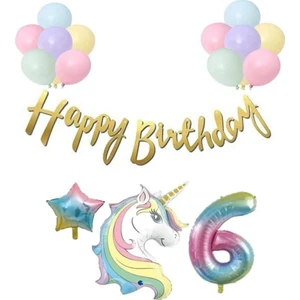 Bal10 Dünyası Unicorn Balonlu Kaligrafi Happy Bırthday 6 Yaş Balon Set