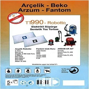 Abnturk Özel Üretim 5 Adet S 7610-BKS 9118 Süpürge Toz Torbası %100 Toz Korumalı 3 Kat Elyaf