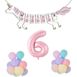Unicorn Doğum Günü Seti Rakam Folyo 6 Yaş