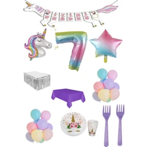 Unicorn Temalı Doğum Günü Parti Seti 7 Yaş