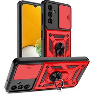 Case 4U Samsung Galaxy A04s Uyumlu Kılıf Stand Olabilen Yüzüklü Sürgülü Vega Arka Kapak Kırmızı