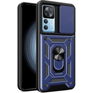 Case 4U Xiaomi Mi 12T / 12T Pro Kılıf Stand Olabilen Yüzüklü Sürgülü Vega Arka Kapak Lacivert