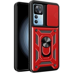 Case 4U Xiaomi Mi 12T Kılıf Stand Olabilen Yüzüklü Sürgülü Vega Arka Kapak Kırmızı
