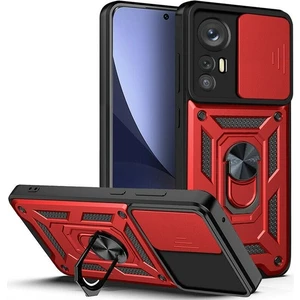 Case 4U Xiaomi Mi 12 Lite Kılıf Stand Olabilen Yüzüklü Sürgülü Vega Arka Kapak Kırmızı