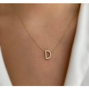 Sadece Jewellery Gold Renkli Üç Boyutlu Zirkon Taşlı D Harfli Kolye