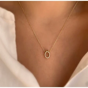 Sadece Jewellery Gold Renkli Üç Boyutlu Zirkon Taşlı Ö Harfli Kolye