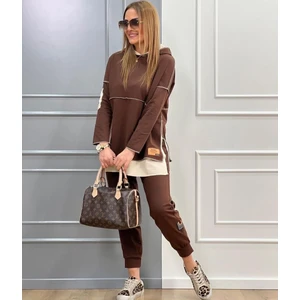 Kadın Kapüşonlu Etek Ucu Detay İki İplik Kumaş İkili Takım (Renk Seçenekli)