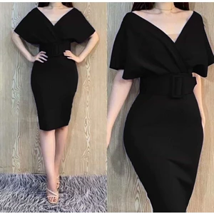 Dalgıç Kumaş Kemerli Elbise (Renk Seçenekli)