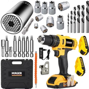 Alman Darbeli Metal Şanzıman 58 Watt 8 Ah Li-Ion Bataryalı Çift Akülü Şarjlı Matkap Gator Grip 2 li Soket Hediye