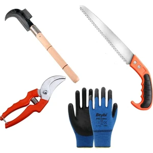 Bahçe Alet Seti Bağ Budama Testeresi Makas Baltalı Mini Orak Eldiven Budama Seti 4 Parça