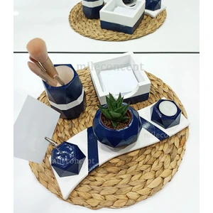 Mile Concept Masaüstü Ofis Seti; Geometrik Beton Kalemlik, Sukulent Saksısı,sukulent, Bloknotluk, Notluk, Mumluk