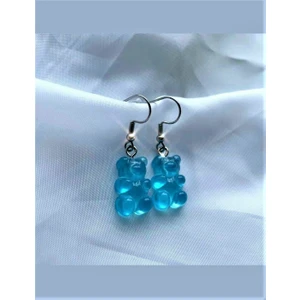 Store Atak Handmade Mavi Jelibon Ayıcık Kadın Çelik Sallatılı Küpe