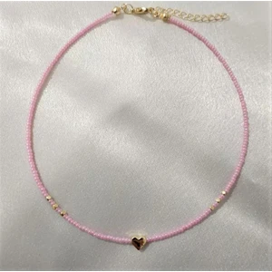 Store Atak Handmade El Yapımı Pembe Ince Gold Kalp Firgürlü Kadın Kolye