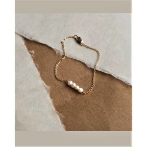 Store Atak Handmade Altın Kaplama Çelik Zincir Incili Kadın Bileklik